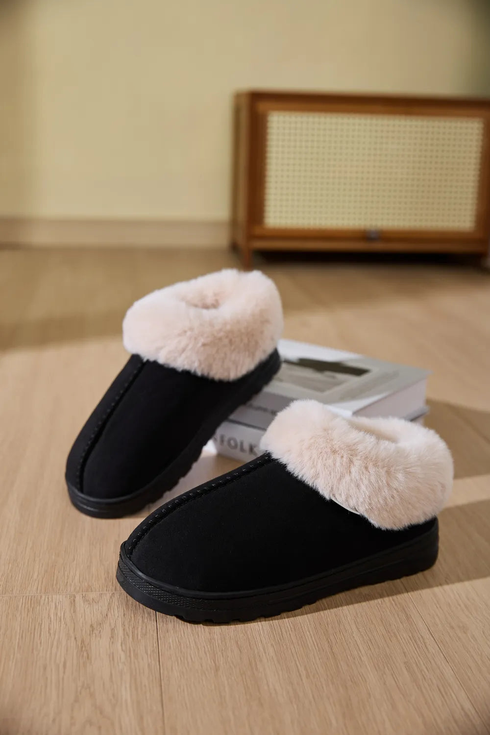 Women Faux Fur Round Toe Platform Slippers nicholesgifts
