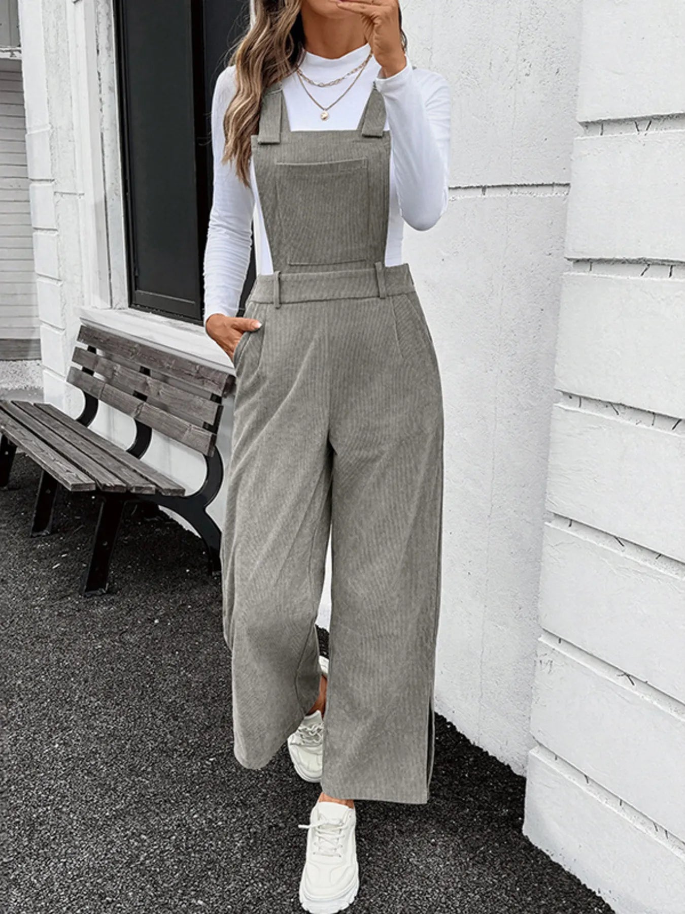 Slit Wide Leg Overalls with Pockets nicholesgifts