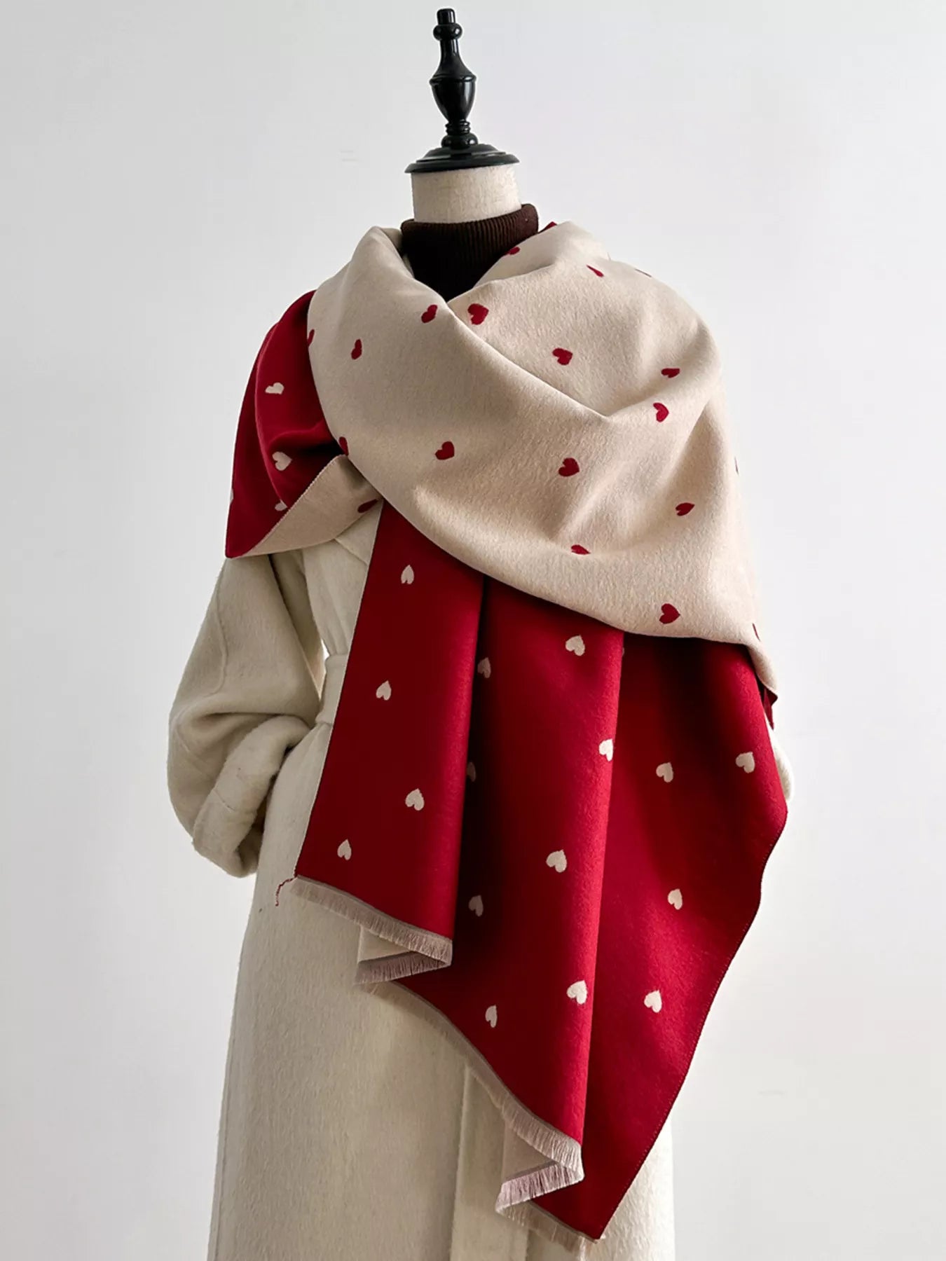 Women Heart Raw Hem Scarf For Valentine's Day Gift nicholesgifts