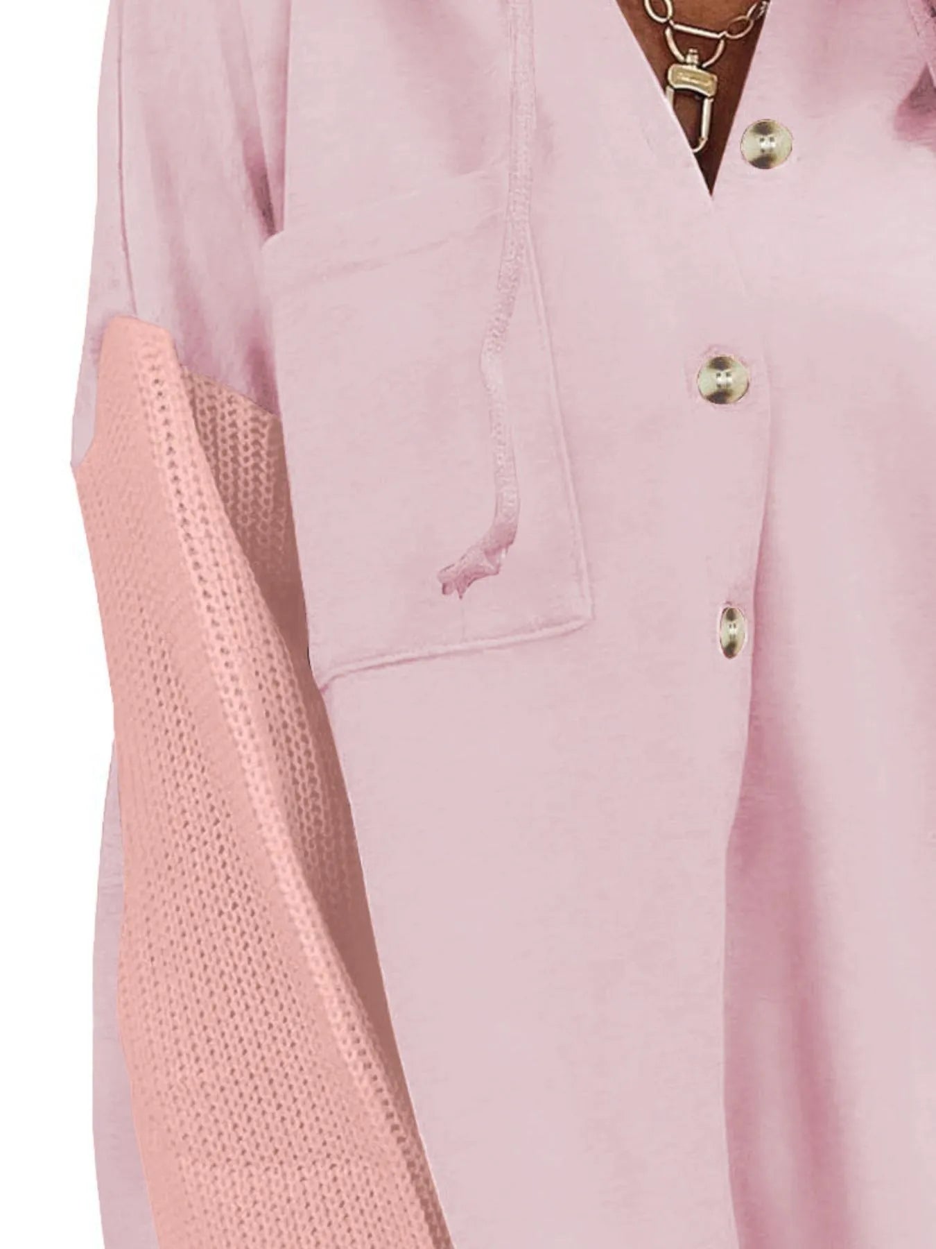 Drawstring Button Front Hoodie Trendsi