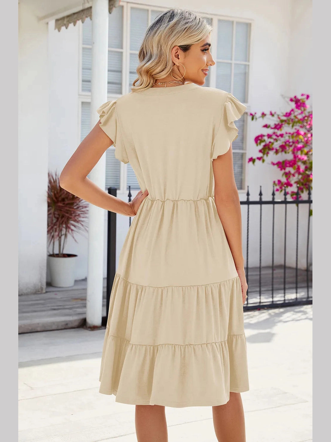 Ruched Notched Cap Sleeve Dress nicholesgifts