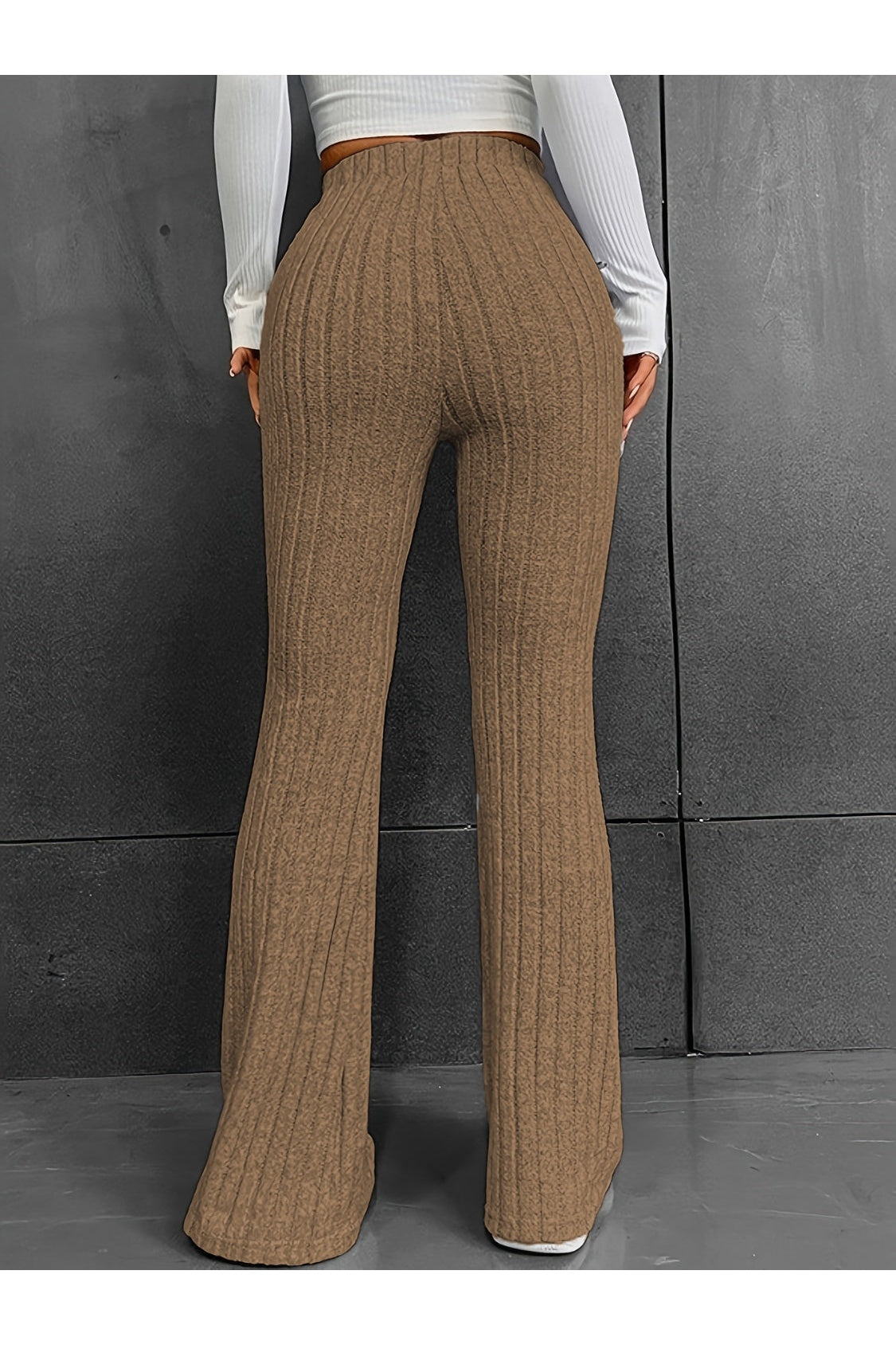 Women Ribbed High Waist Bootcut Pants nicholesgifts