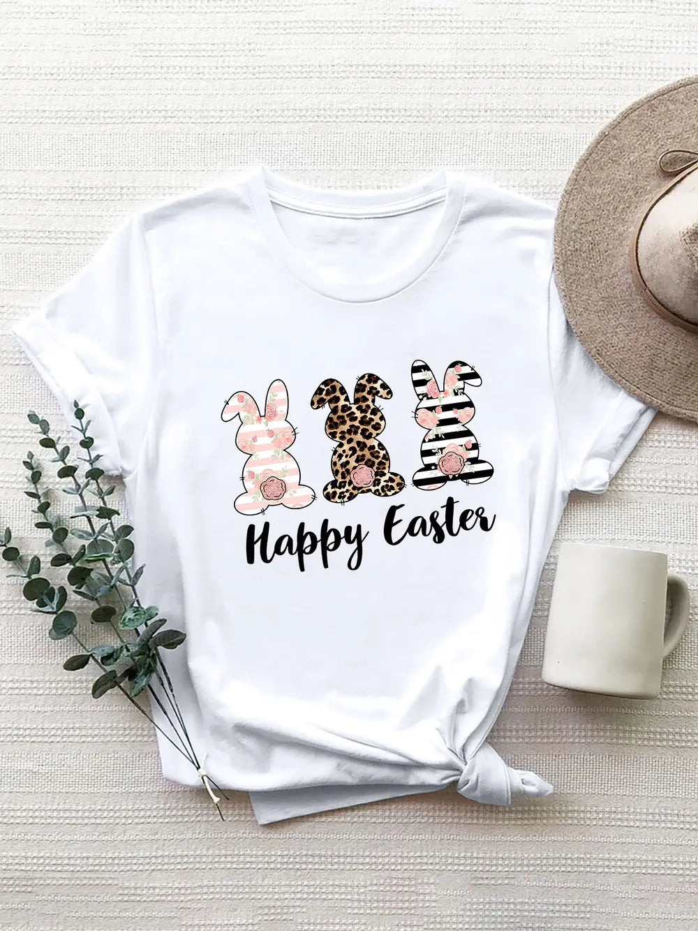 HAPPY EASTER Round Neck Short Sleeve T-Shirt nicholesgifts