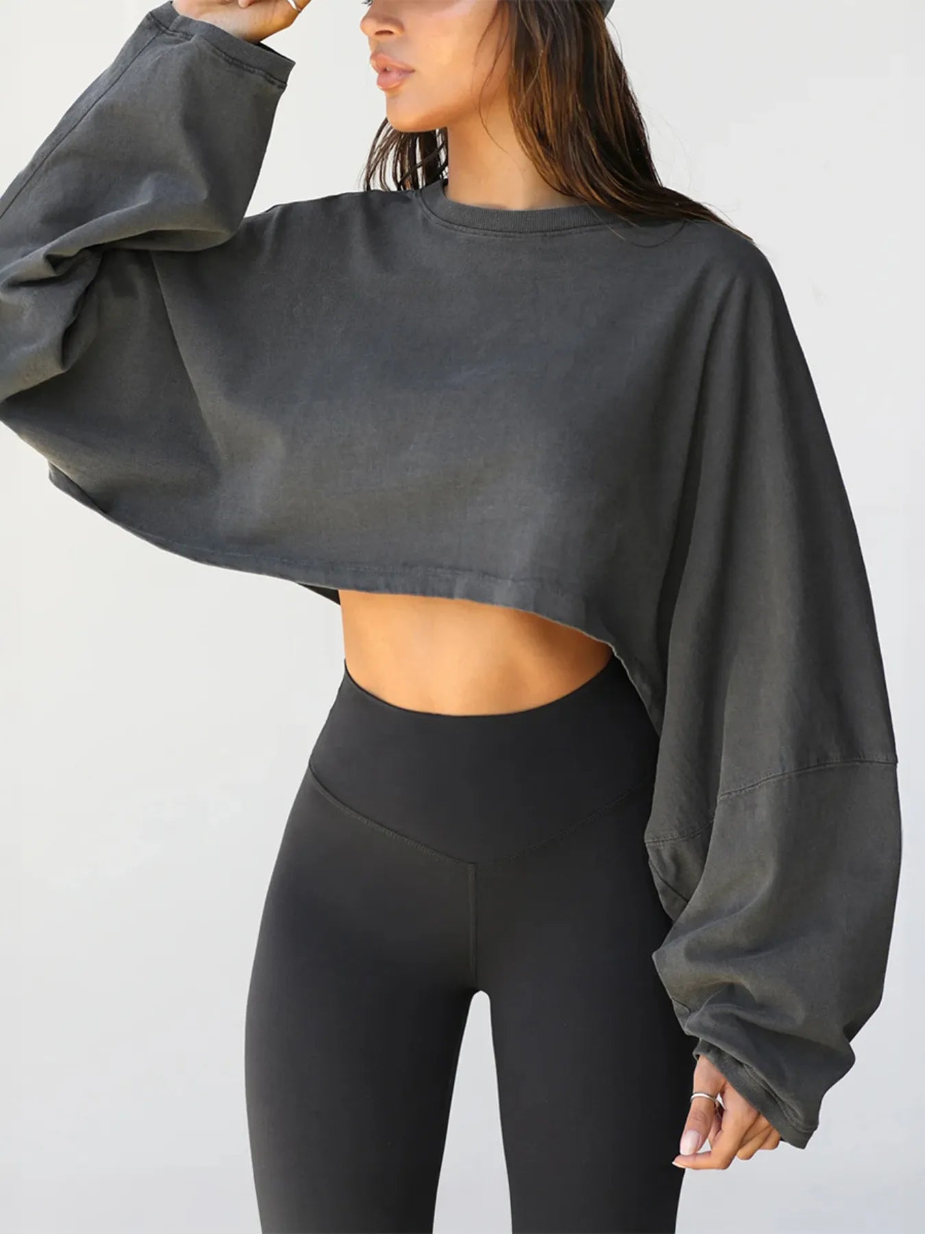 Round Neck Long Sleeve Crop Sweatshirt NicholesGifts