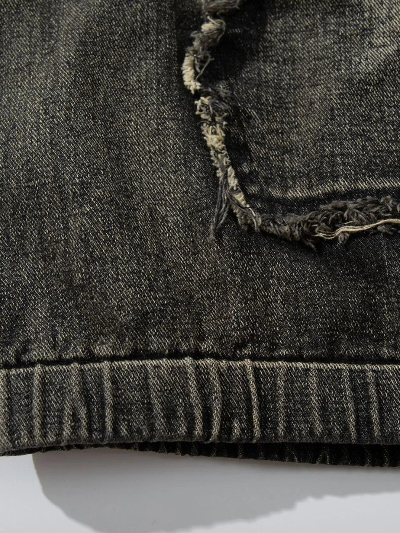 Men's Distressed Denim Patchwork Oversized Hoodie with Frayed Details NicholesGifts