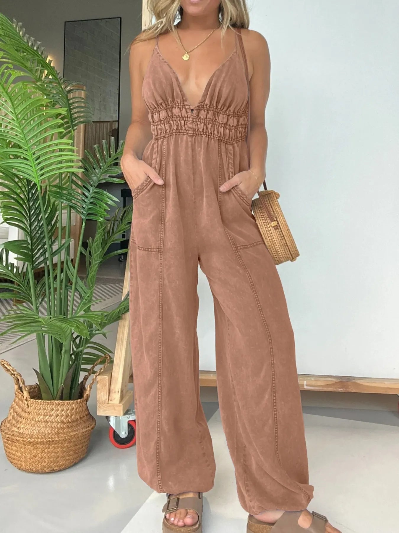 Full Size Wide Leg Spaghetti Strap Jumpsuit Plus Size nicholesgifts