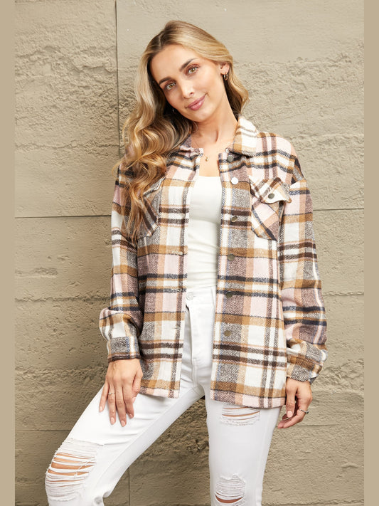 Plaid Button Front Shirt Jacket with Breast Pockets nicholesgifts