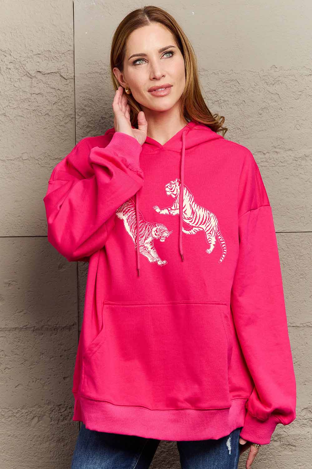 Simply Love Simply Love Full Size Dropped Shoulder Tiger Graphic Hoodie NicholesGifts