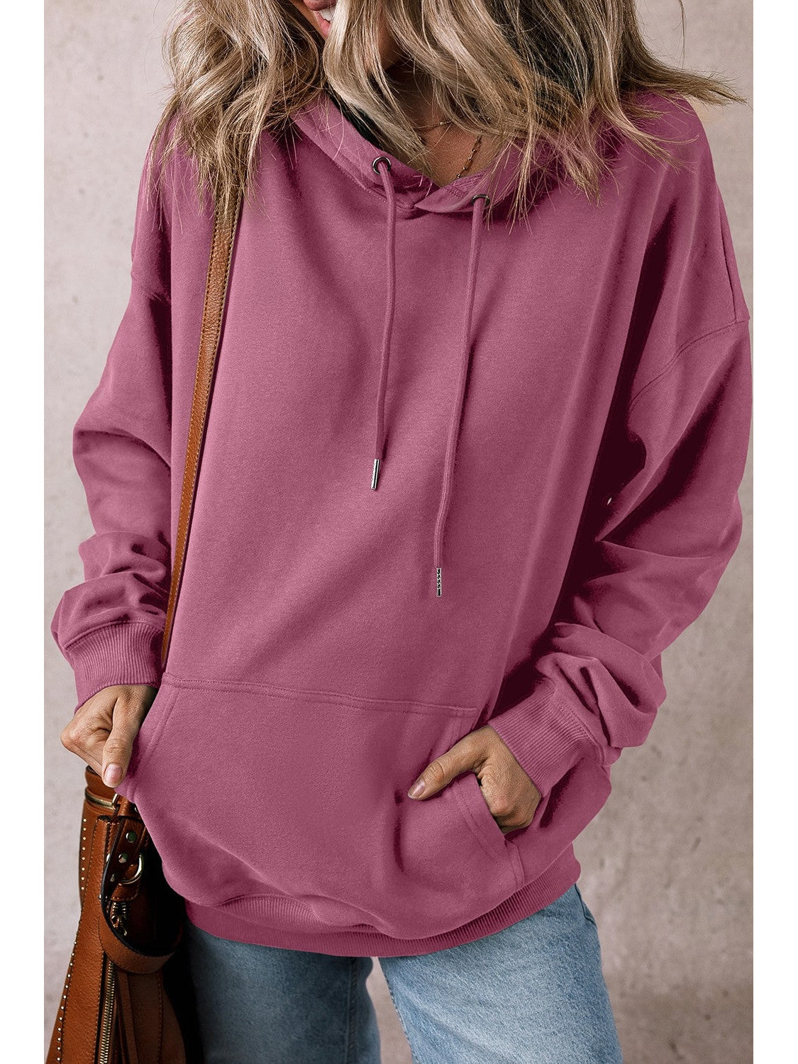 Women Drawstring Pocketed Long Sleeve Hoodie nicholesgifts