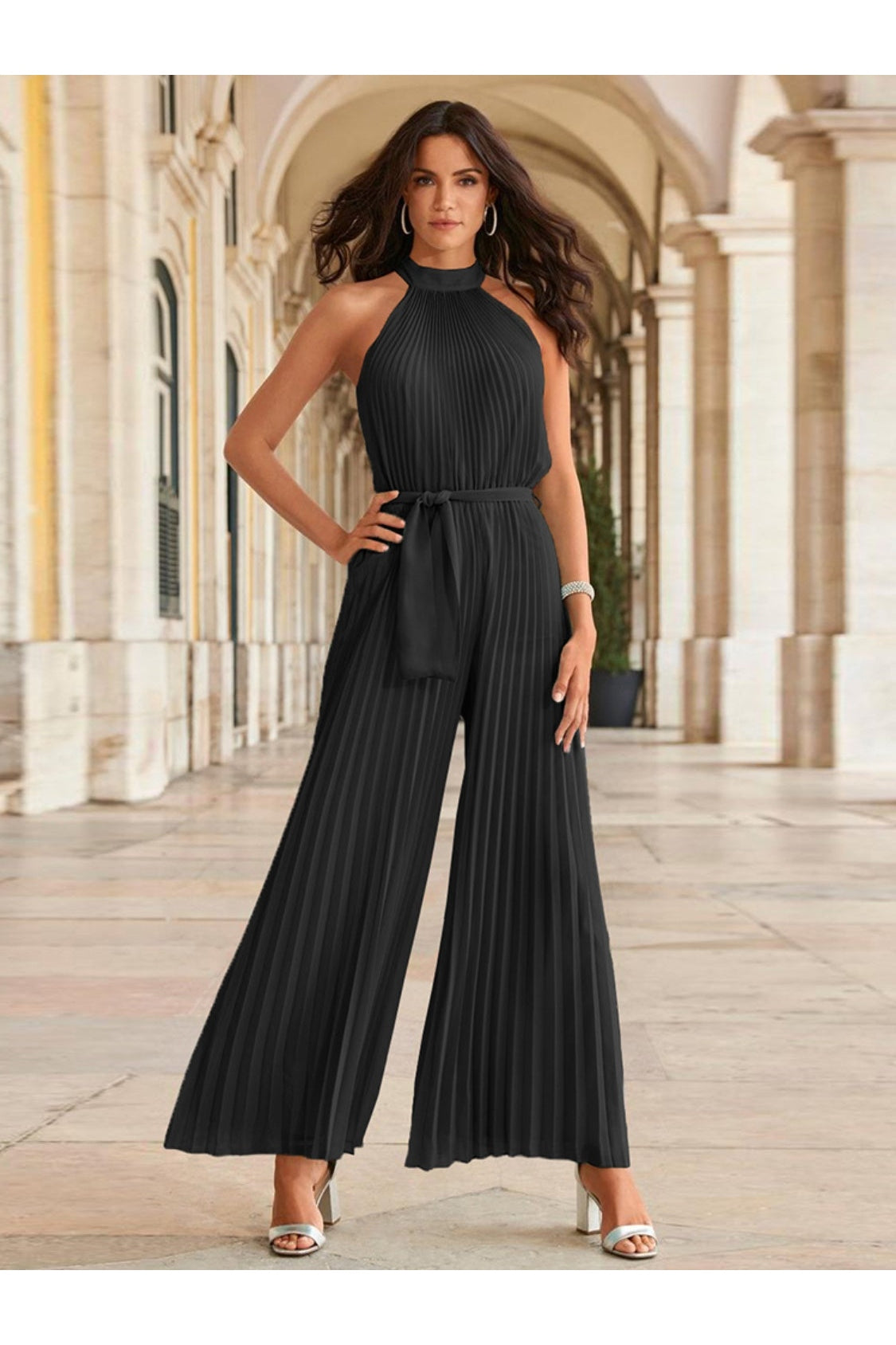 Cutout Tied Pleated Sleeveless Jumpsuit nicholesgifts