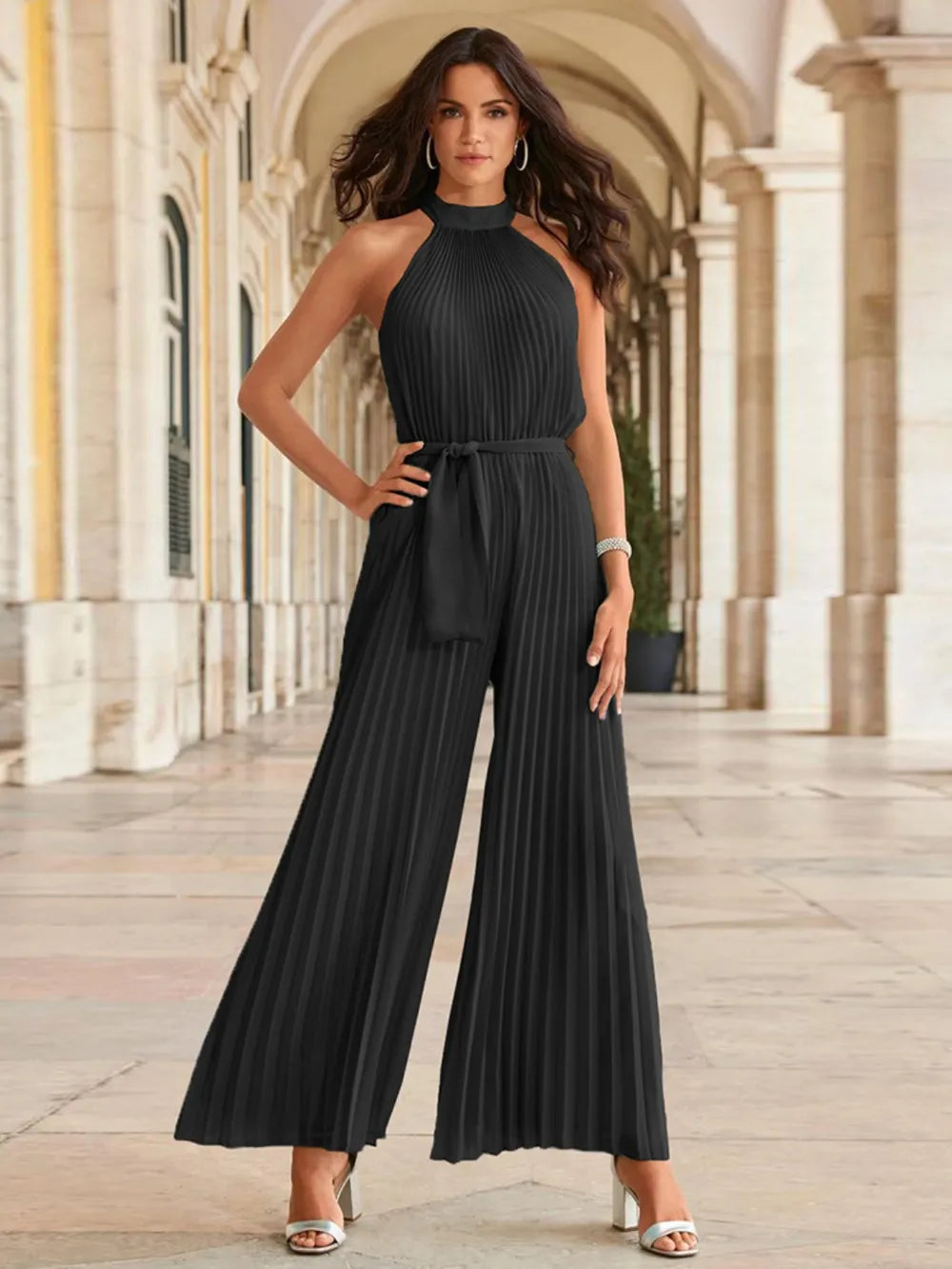 Cutout Tied Pleated Sleeveless Jumpsuit nicholesgifts