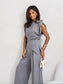 Slit Ruched Top and Wide Leg Pants Set nicholesgifts