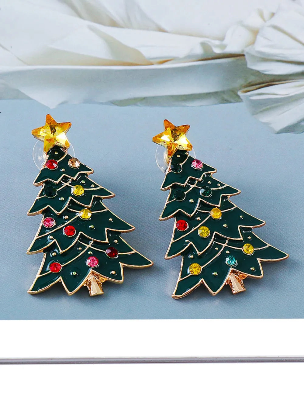 Alloy Inlaid Rhinestone Christmas Tree Earrings Trendsi