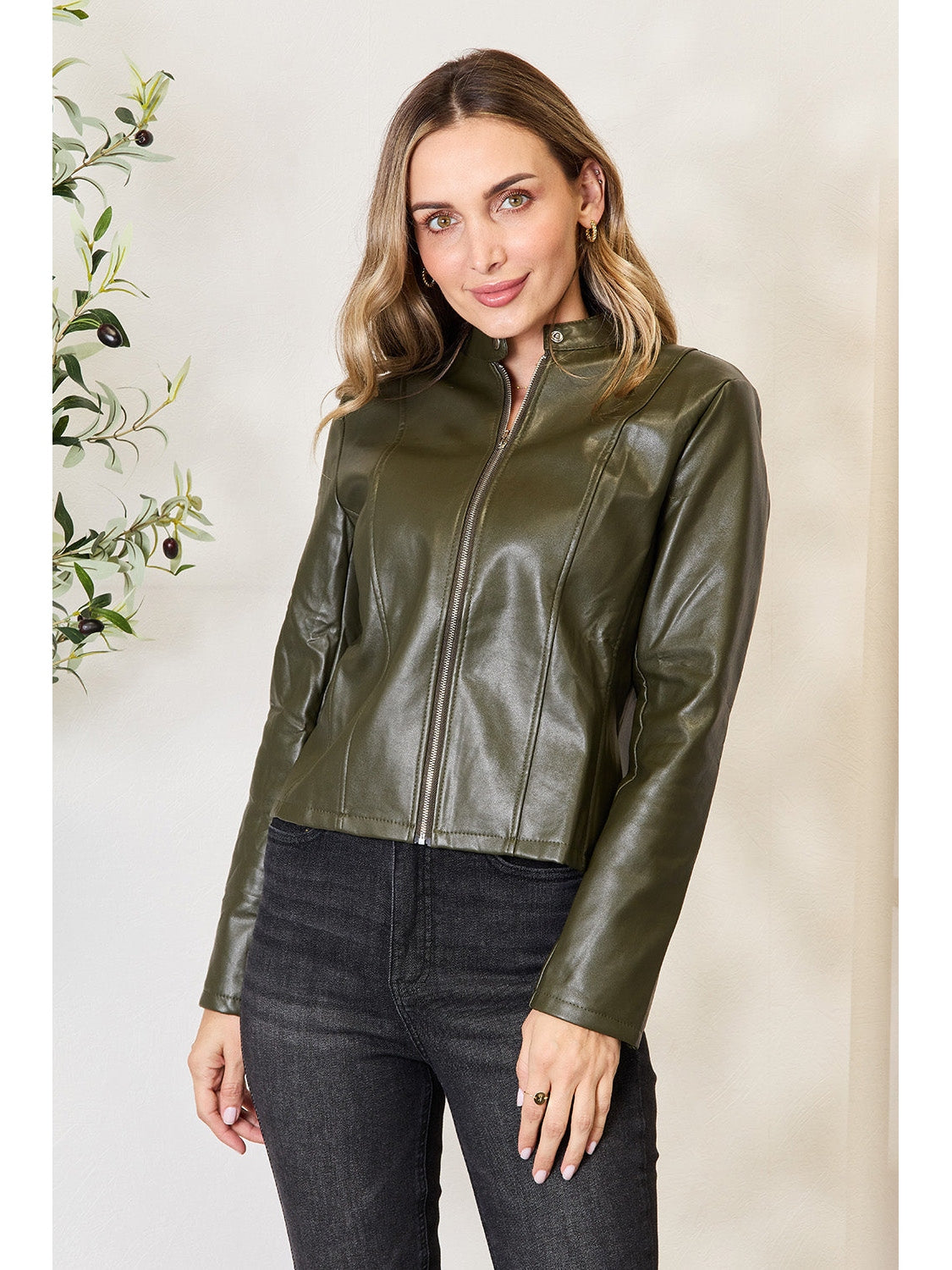 NicholesGifts Women Mock Neck Zip Up Jacket NicholesGifts