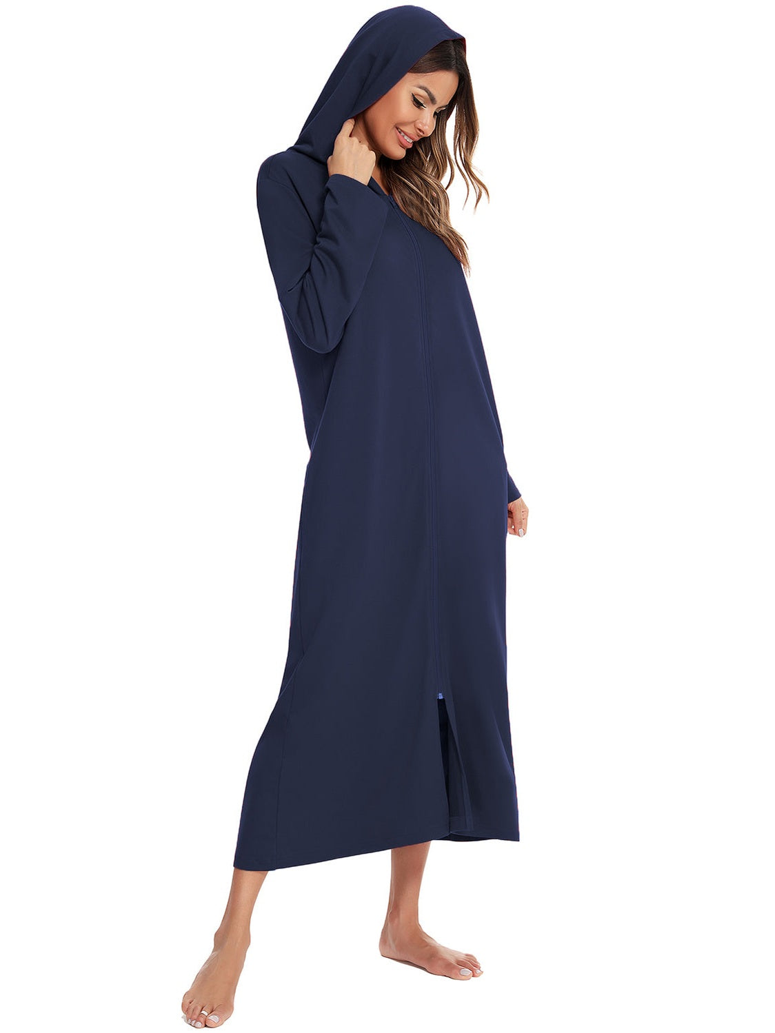 Zip Front Hooded Night Dress with Pockets nicholesgifts