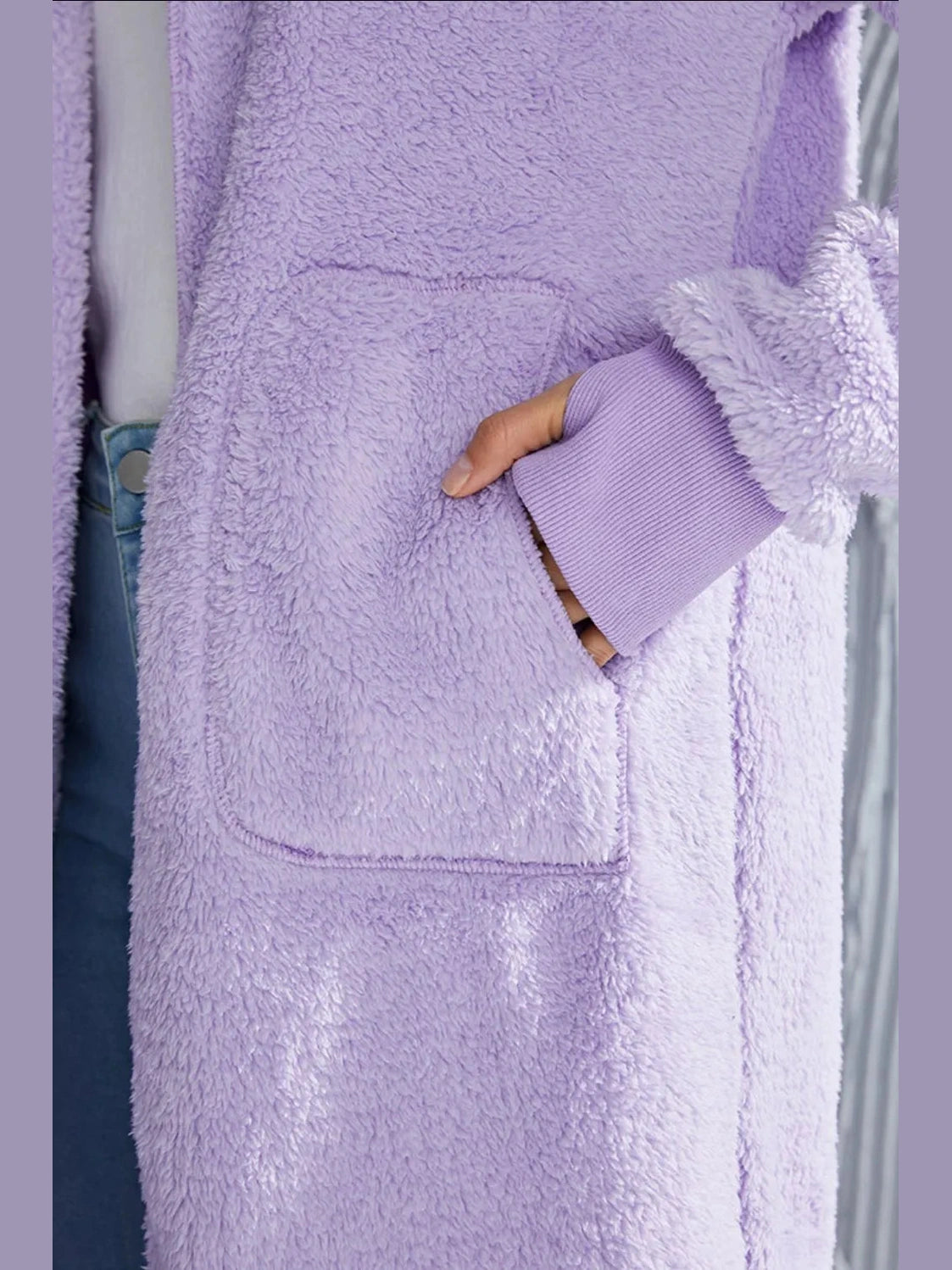 Double Take Full Size Hooded Teddy Bear Jacket with Thumbholes nicholesgifts
