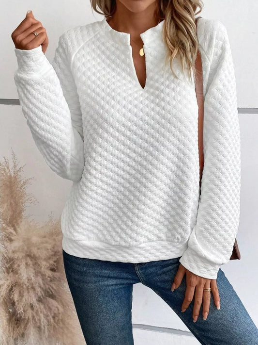 Textured Long Sleeve Notched Sweatshirt nicholesgifts