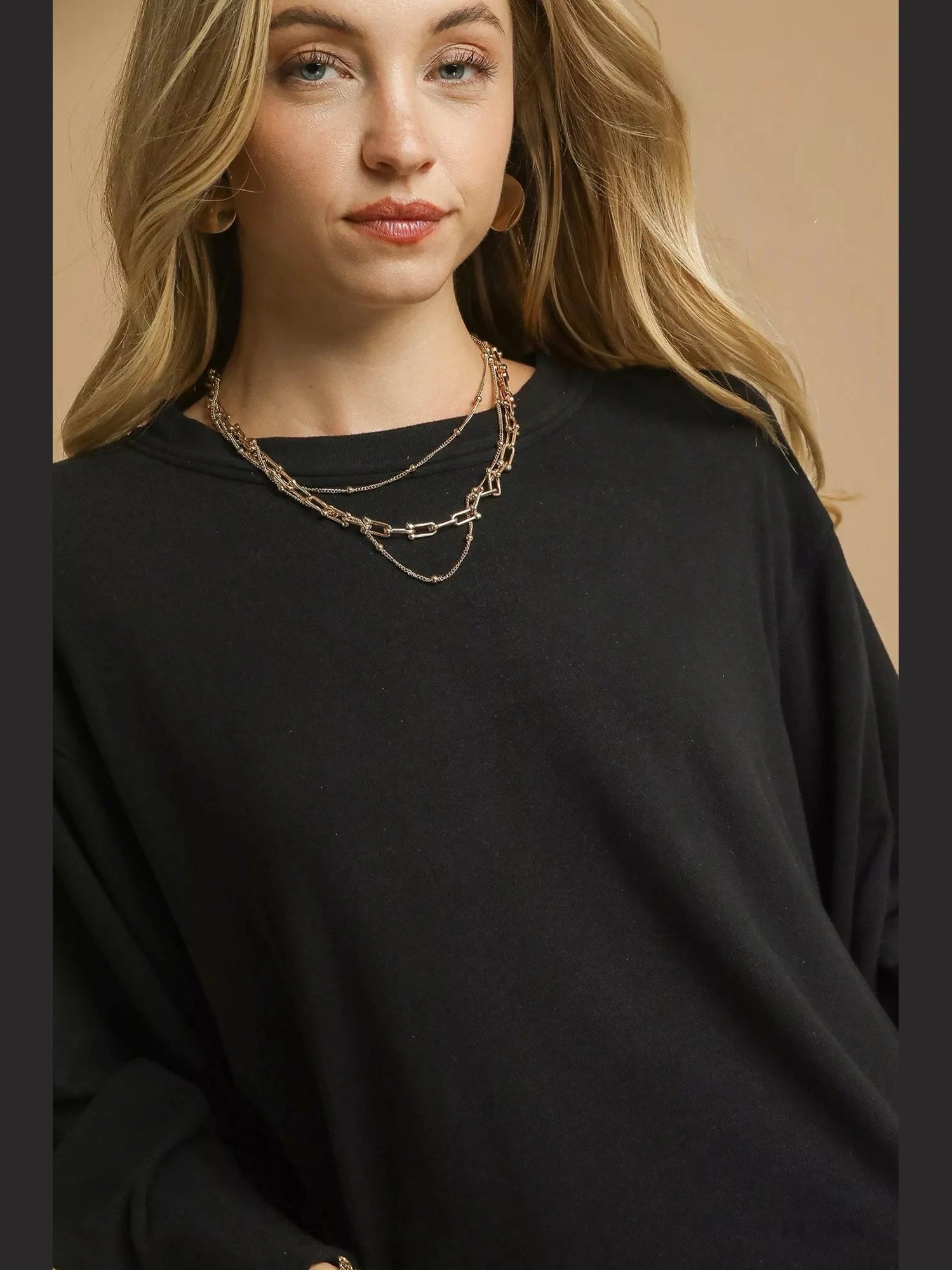 Umgee Brushed Fleeve Crewneck Top Trendsi