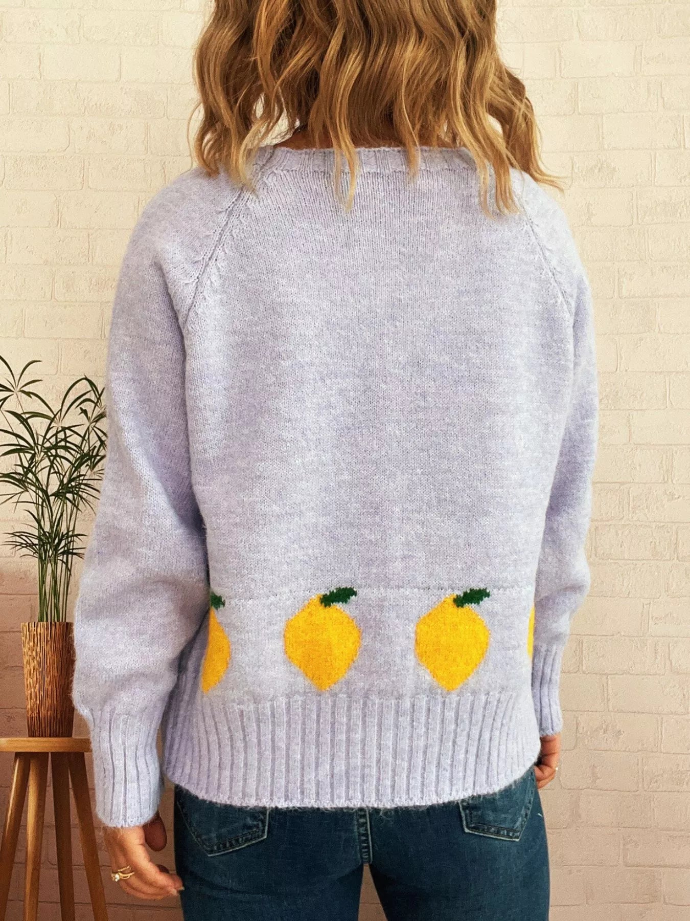 Lemon Pattern Button-Up Cardigan