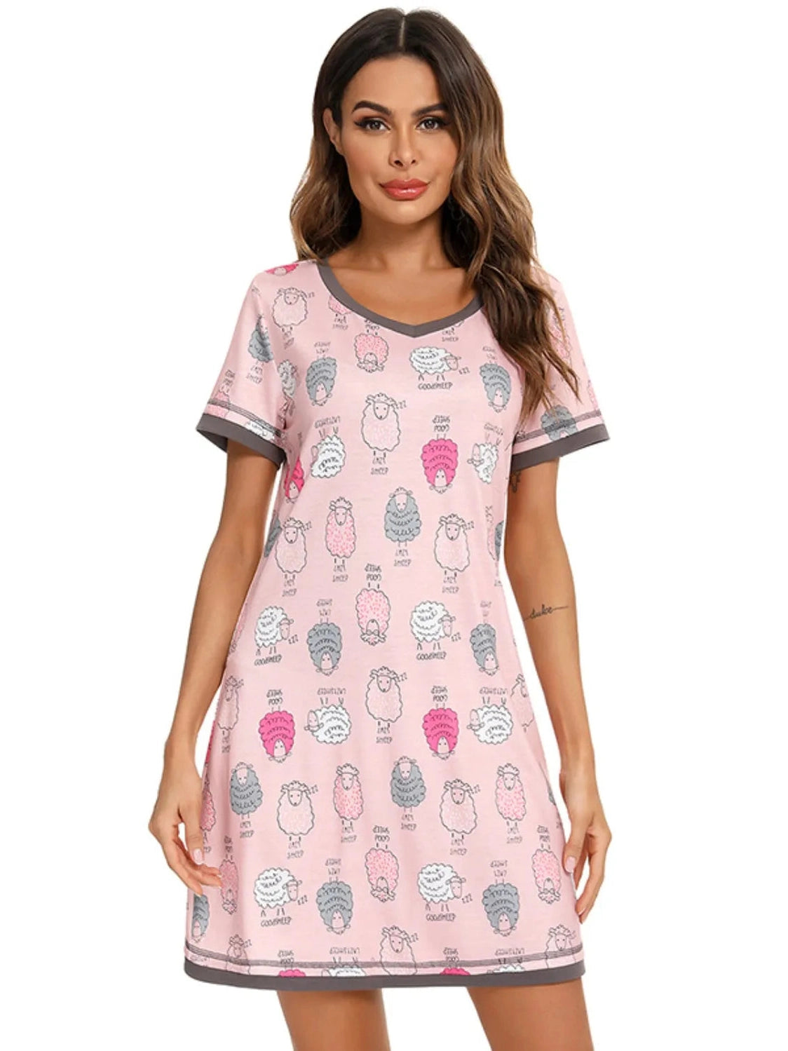 Contrast Trim Short Sleeve Lounge Dress nicholesgifts