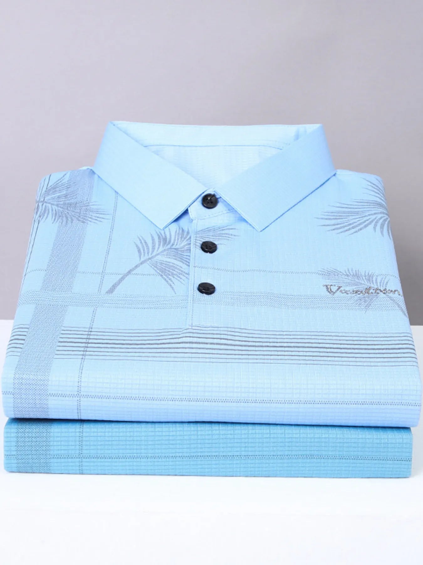 Men's Plus Size Palm Leaf Print Short Sleeve Polo Shirt NicholesGifts