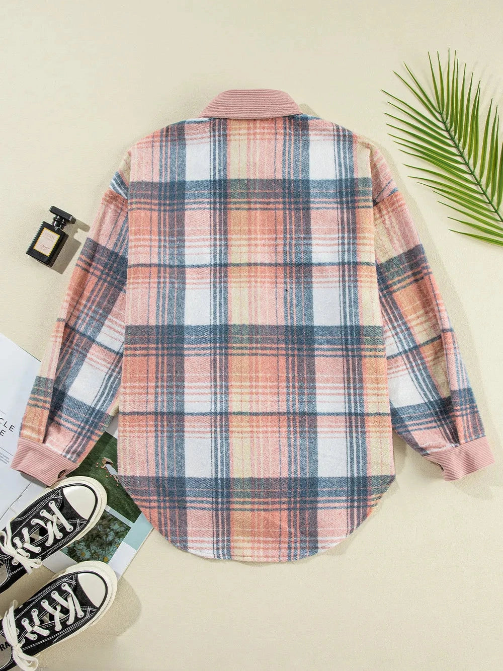 Plaid Button Up Long Sleeve Shacket nicholesgifts