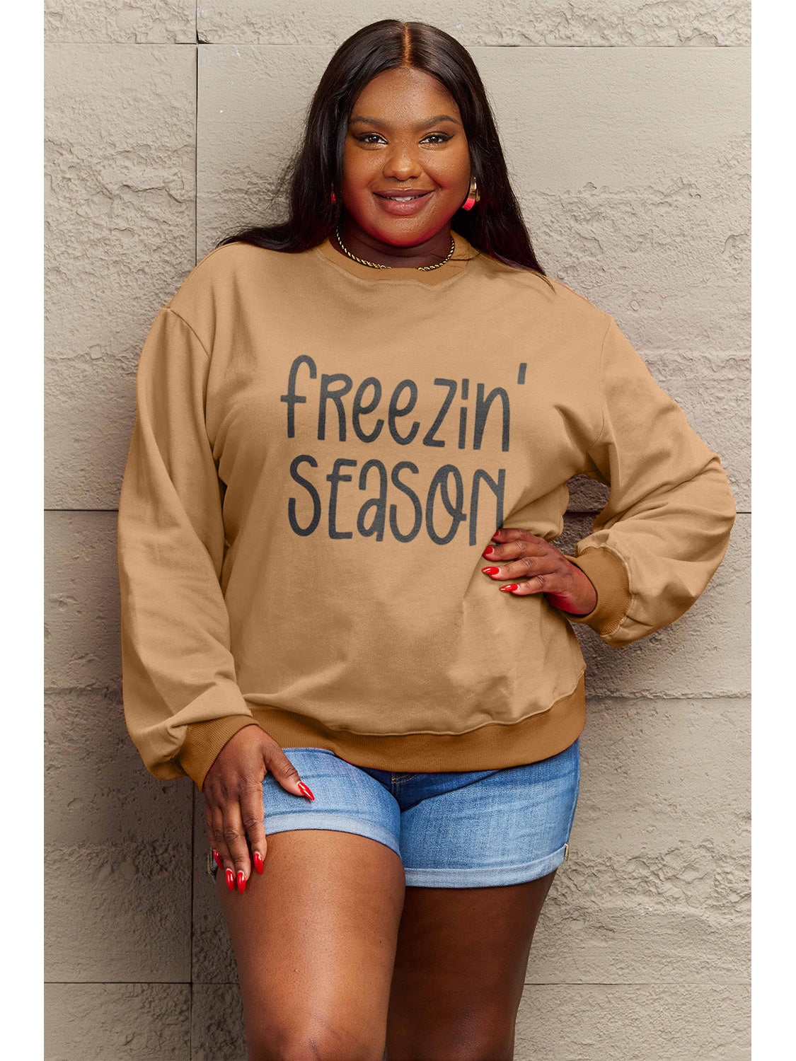 Women Simply Love Full Size FREEZIN' Season Graphic Sweatshirt nicholesgifts