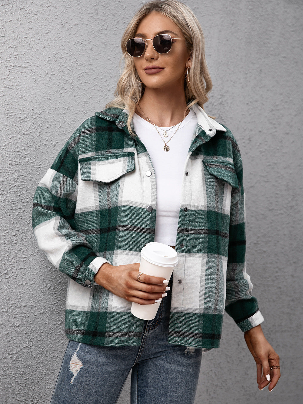 Ivy Lane Plaid Long Sleeve Shirt Jacket nicholesgifts