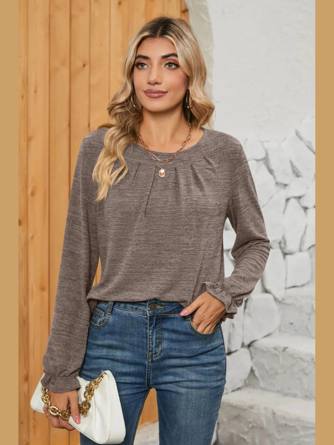 Ruched Round Neck Flounce Sleeve T-Shirt NicholesGifts