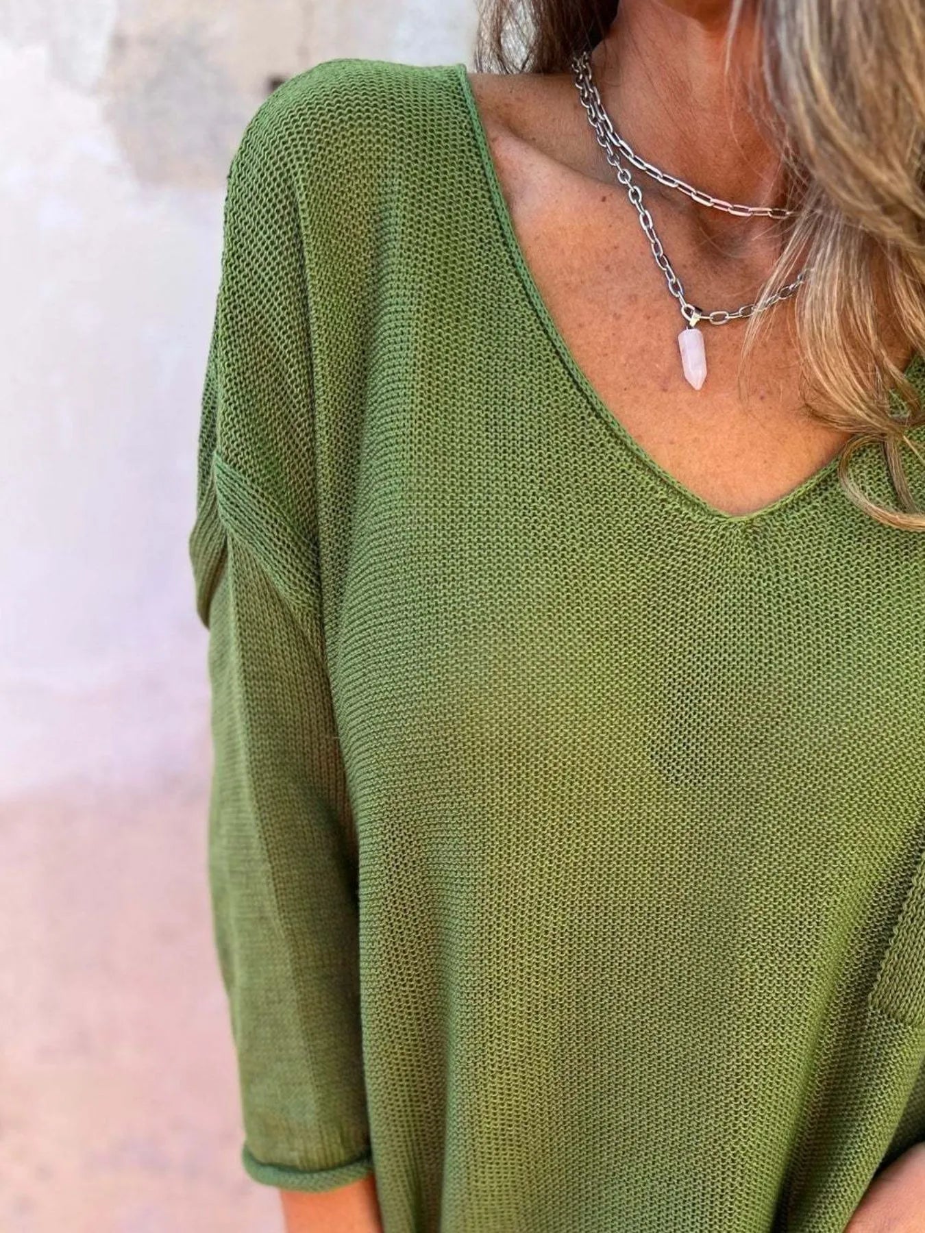 Full Size Casual V-Neck Knit Sweater Plus Size Trendsi