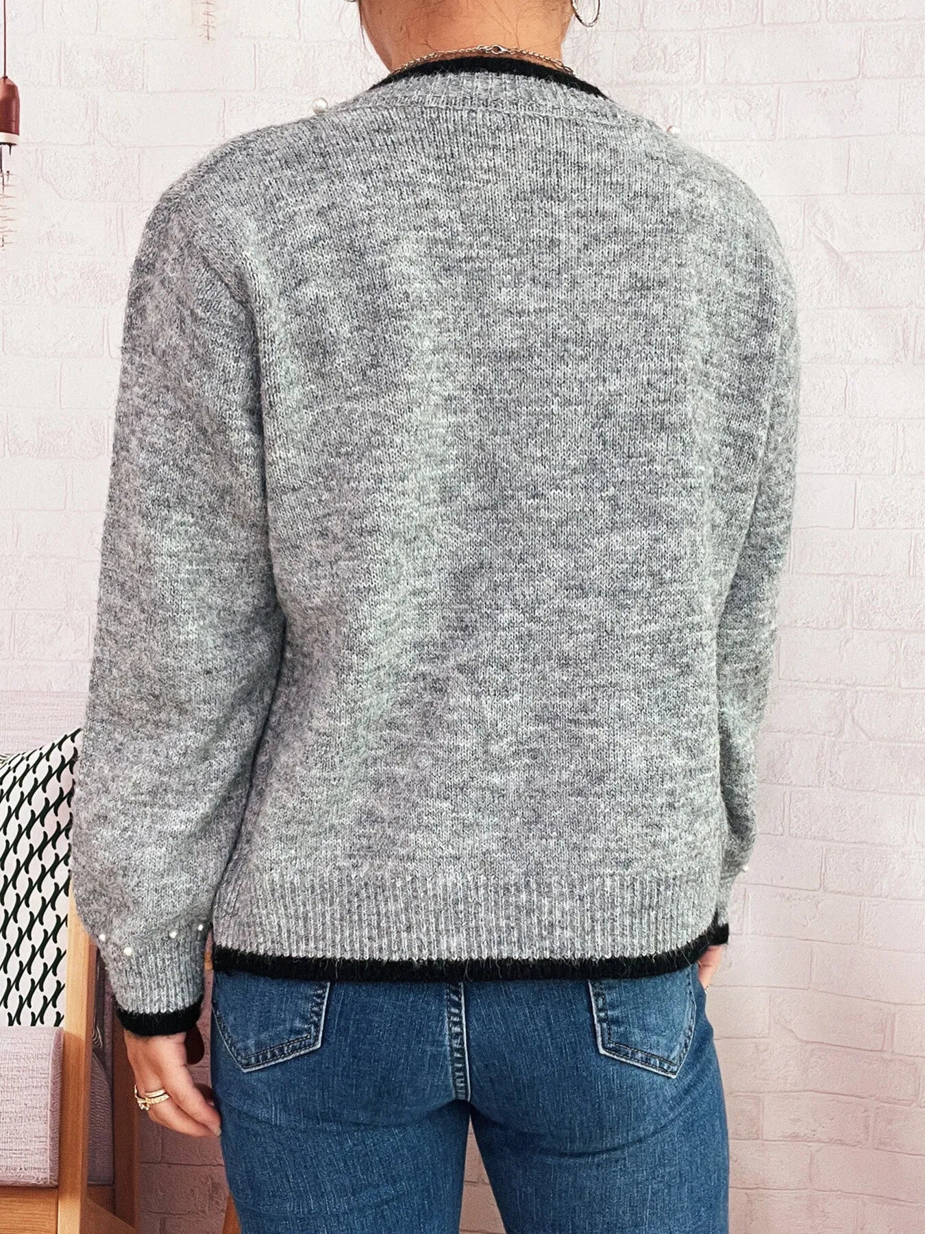 Pearl Embellished Button-Front Cardigan Trendsi