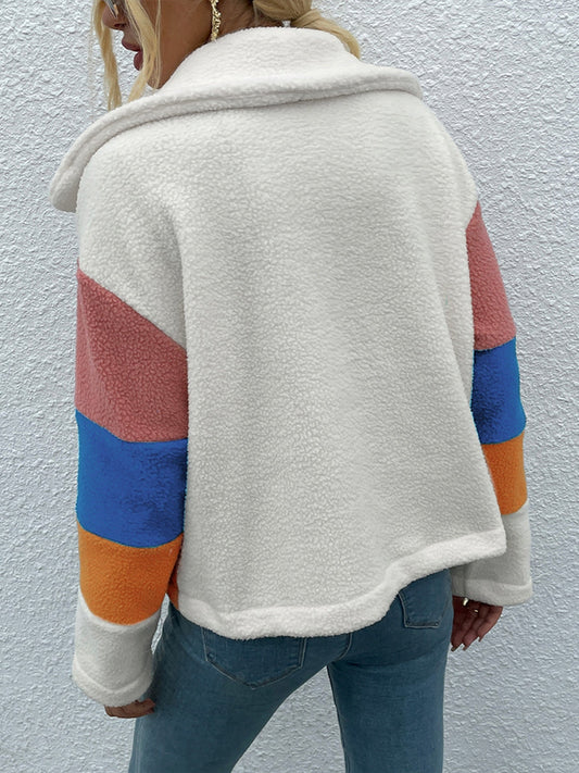 Women Shiny Color Block Button Down Collared Jacket nicholesgifts