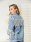 Fringe Detail Long Sleeve Denim Jacket nicholesgifts