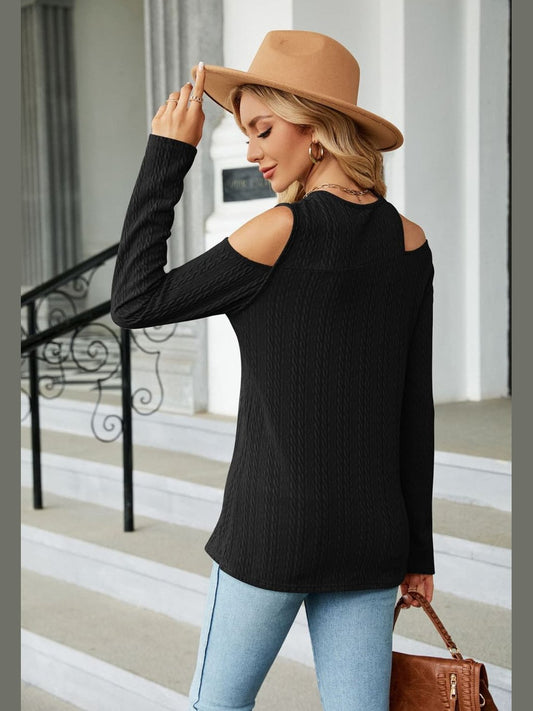 Dropped Shoulder Long Sleeve Blouse nicholesgifts