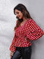 Plaid V-Neck Balloon Sleeve Peplum Blouse nicholesgifts