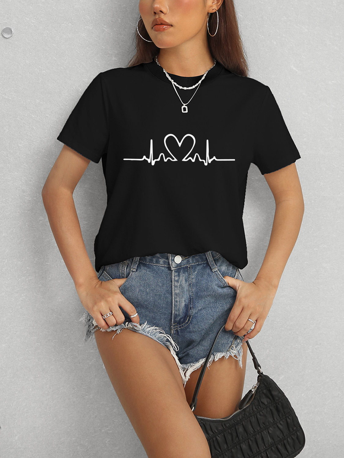 Heart Round Neck Short Sleeve T-Shirt nicholesgifts