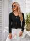 Decorative Button Openwork V-Neck T-Shirt nicholesgifts