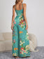 Decorative Button Spaghetti Strap Wide Leg Jumpsuit nicholesgifts