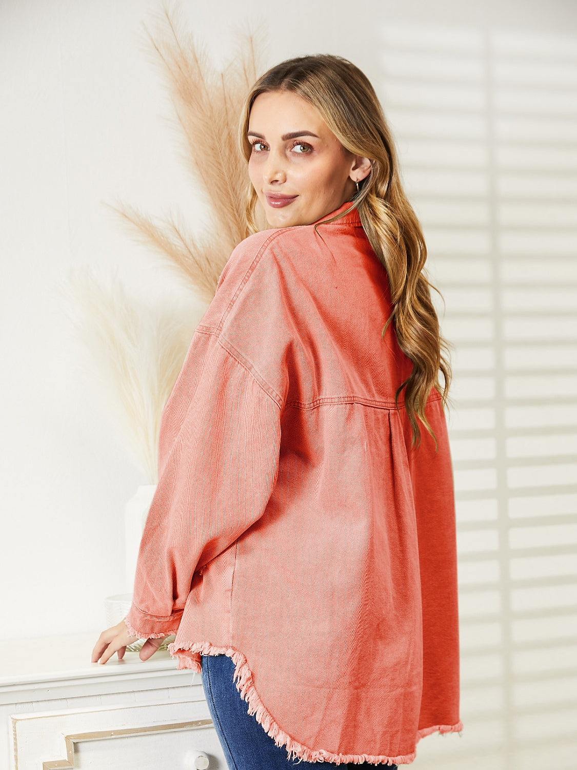 Distressed Raw Hem Denim Jacket nicholesgifts