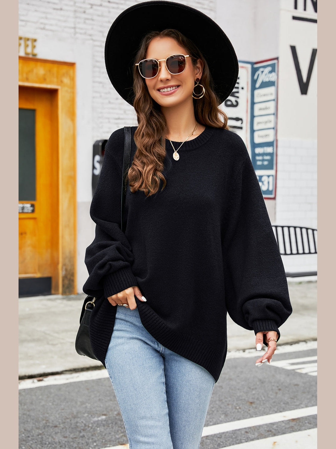 Round Neck Long Sleeve Sweater Trendsi