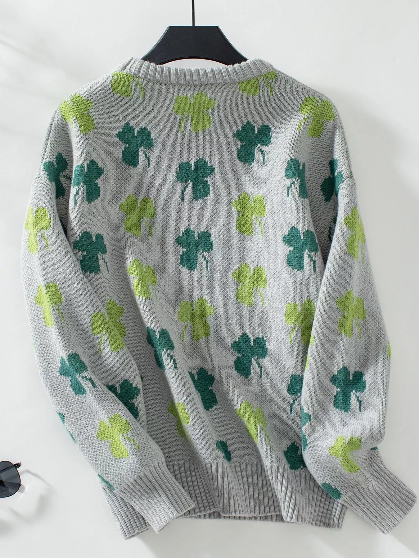 Clover Round Neck Long Sleeve Sweater Trendsi