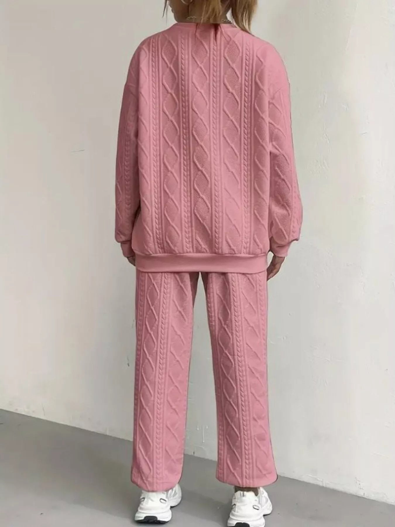 Texture Round Neck Top and Pants Set nicholesgifts
