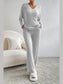 Ribbed V-Neck Top and Pants Lounge Set nicholesgifts