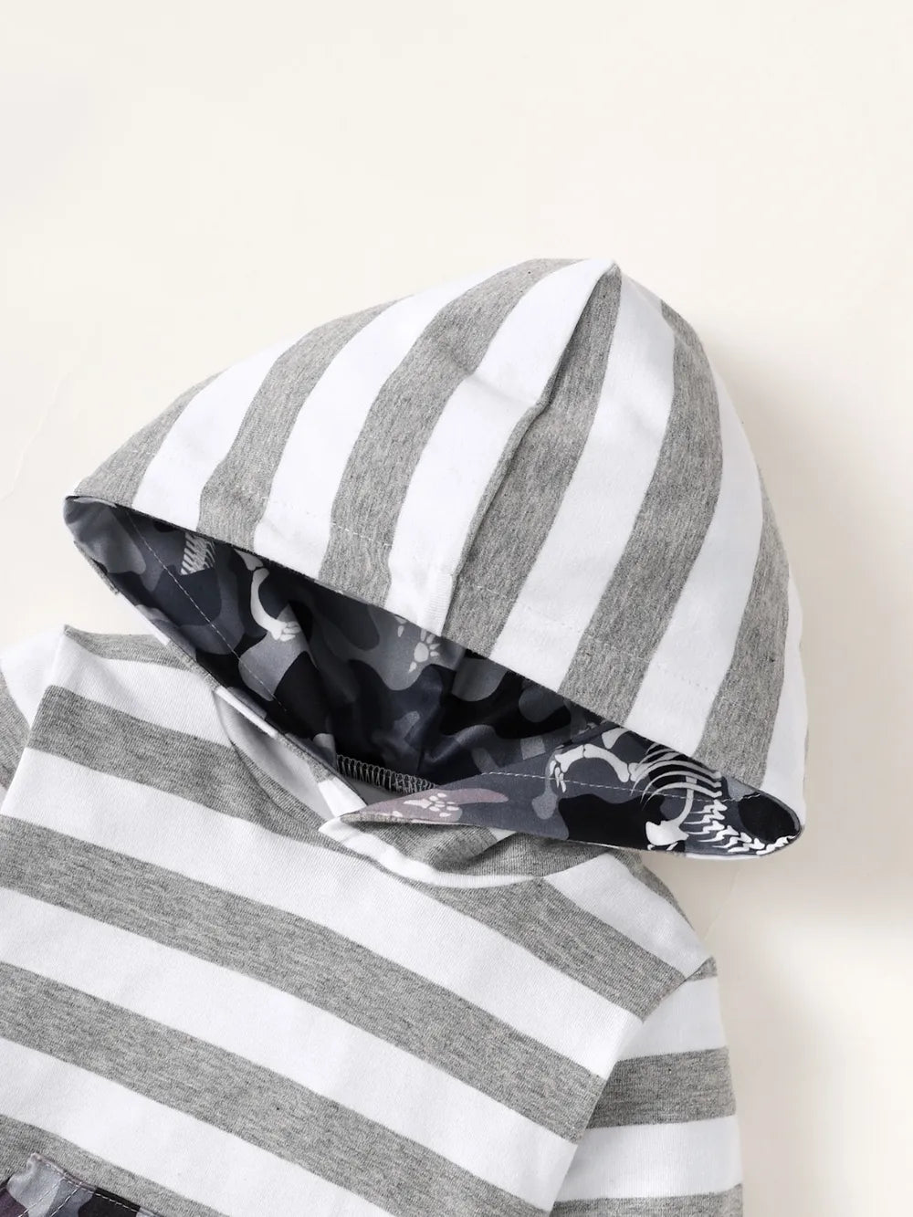 Children's Striped Hooded Bodysuit and Camouflage Pants Set Trendsi