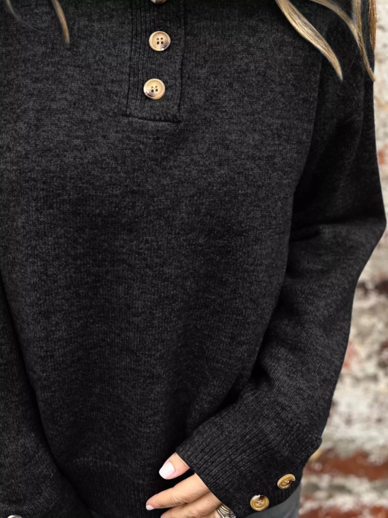 Full Size Button-Detail Turtleneck Sweater Plus Size