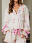 Bow Printed Collared Neck Top and Drawstring Shorts Lounge Set nicholesgifts