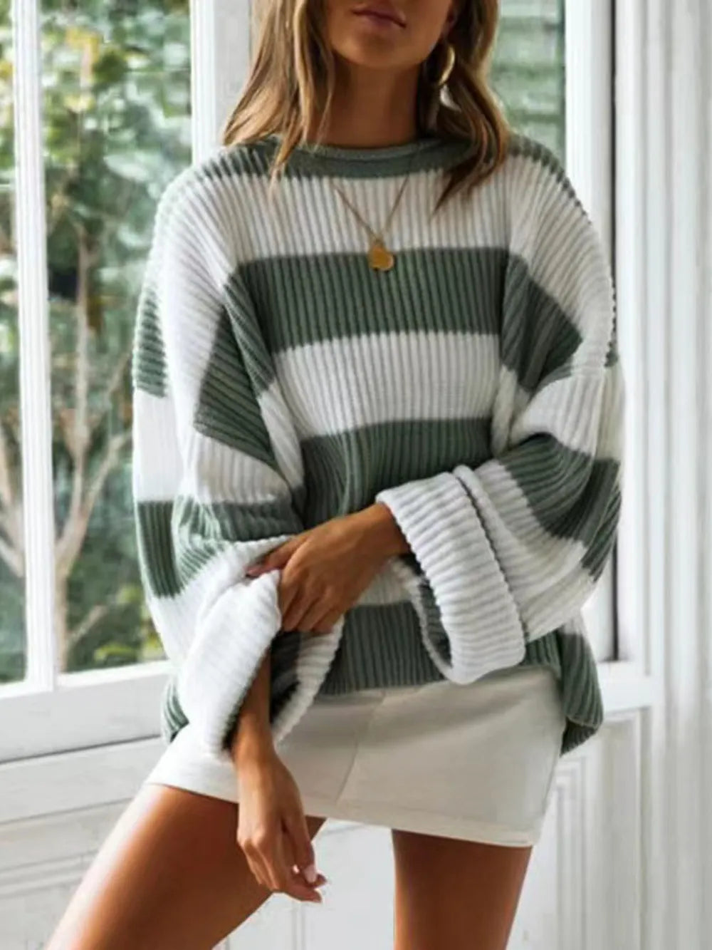 Round Neck Long Sleeve Sweater Trendsi