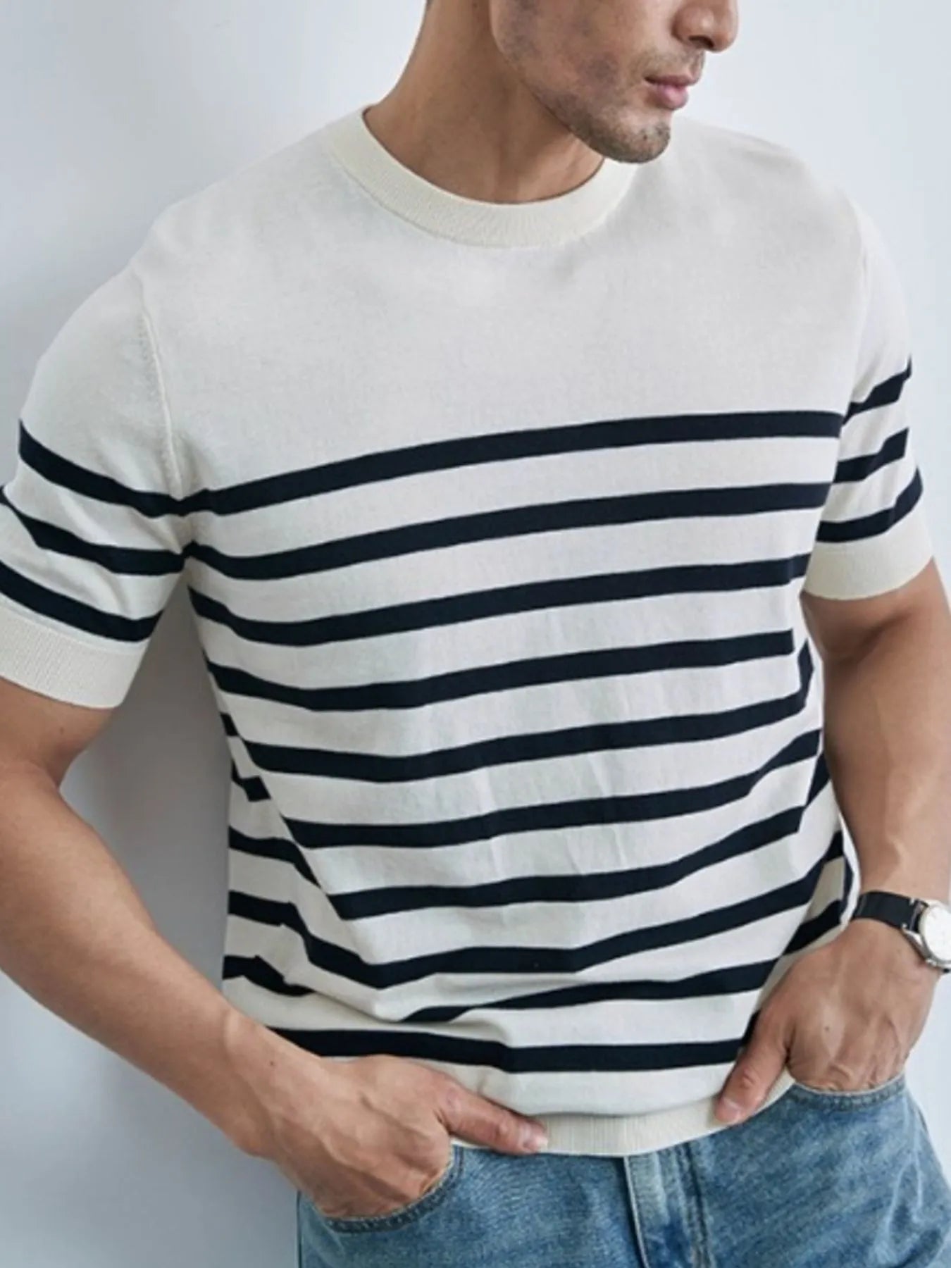 Men's Classic Striped Short Sleeve Knit T-Shirt NicholesGifts