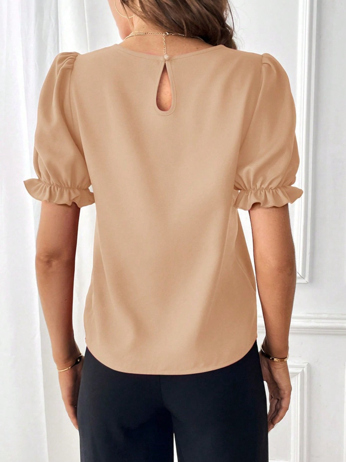 Round Neck Flounce Sleeve Blouse nicholesgifts