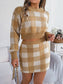 Plaid Round Neck Top and Skirt Sweater Set nicholesgifts